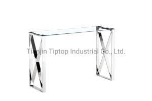 Modern Design Stainless Steel Metal Clear Tempered Glass Console Table