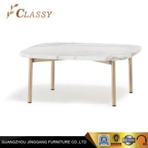 Modern Living Room Furniture White Marble Coffee Table with Golden Stainless Steel Legs