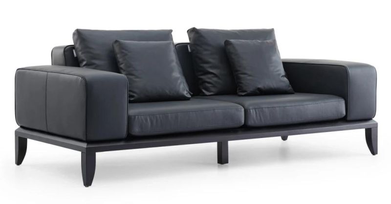 Lm19 3 Seater Sofa with Armrest, Italian Minimalist Style Genuine Leather Sofas in Home Living Room and Hotel