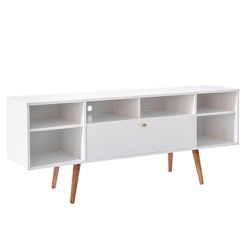 TV Media Stand, 54 Inch Wide, Contemporary, Living Room Entertainment Center, Storage Shelves and Cabinets