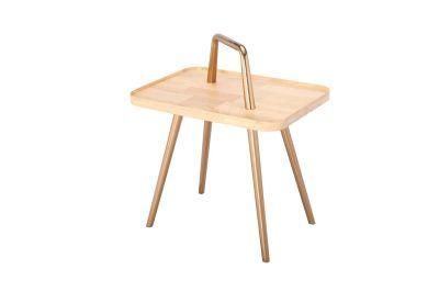 New Design Creative Young Wood Coffee Table Side Tables with Stainless Steel Legs