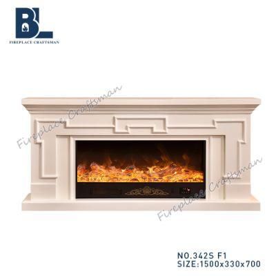 White Modern Home Appliance Resin Craved Living Room Furniture TV Stand with Electric Fireplace Insert for Sale