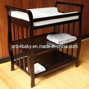 Walnut Wooden Sleigh 3 Tier Baby Change Table and Pad