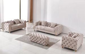 Italian Modern Living Room Furniture Leisure Chesterfield Velvet Fabric Tufted Sofa Set