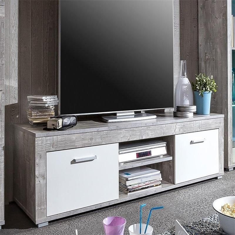 Vintage and Ancient Finish Surface Wood TV Stand with Metal Wraps
