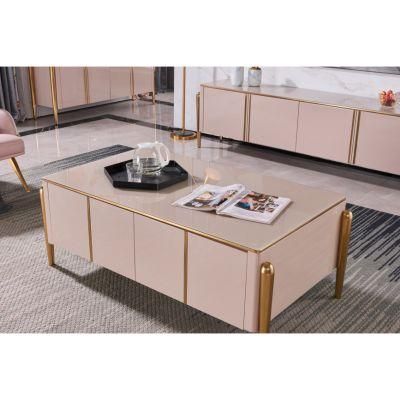 Modern Luxury Metal Stainless Steel Living Room TV Stand Glass Top Coffee Table
