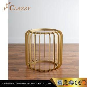 Gold Finish Cage Design Stainless Steel Glass Side Table