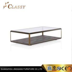 Home Living Room Luxe Rectangle Glass Top with Golden Matal Frame Legs