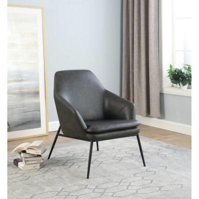 Luxury Living Room Leisure Accent Chair Modern Design Office Hotel Leather Padded Seat Dark Gray Sofa Armchair