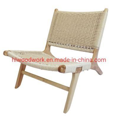 Saddle Chair Ash Wood Frame Natural Color with Woven Fabric Rope Without Arm Leisure Chair Garden Chair Outdoor Furniture