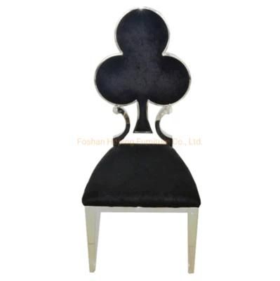 Modern Black Velvet Stainless Steel Round Back Club Wedding Chair Blossom Shape Golden Throne Dining Chair