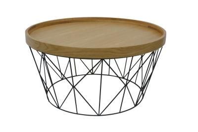 Modern Style Round Ironwork Tea Table with Wood Top