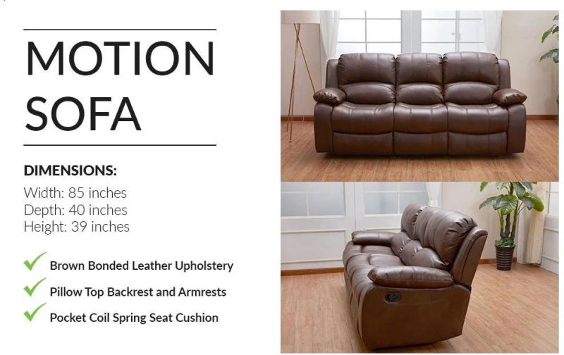 Jky Furniture Luxury Design Top Grain Leather Manual Recliner Sofa Set for (3+2+1) with Over-Filled Cushion and Customizable Drop Down Table