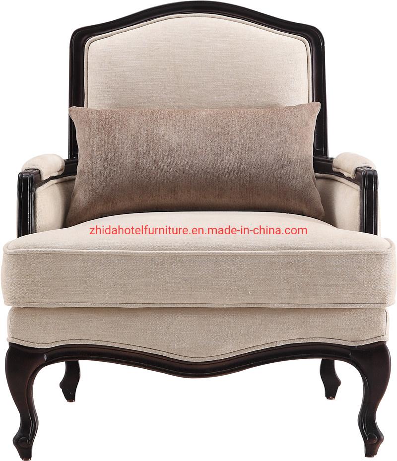 Modern Armrest Wooden Hotel Lobby Living Room Furniture Fabric Chair