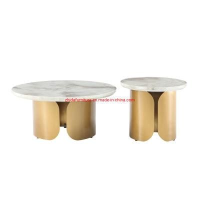 Living Room Furniture Light Luxury Stainless Steel Bass with Marble Top Round Center Table Set