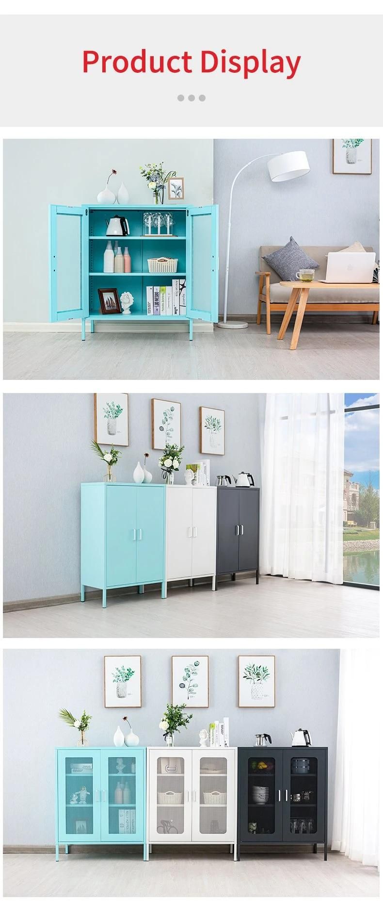 Fluted Ribbed Textured Glass Door and Sides Metal Display Cabinet