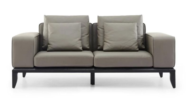 Lm19 3 Seater Sofa with Armrest, Italian Minimalist Style Genuine Leather Sofas in Home Living Room and Hotel