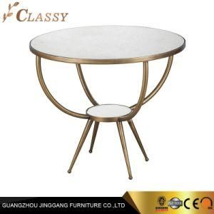Modern 2 Layers Round Marble Side Table with Metal Frame