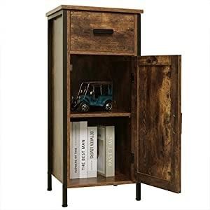 Living Room Office Brown with Door and Drawer Wooden Floor Storage Side Cabinet 0227