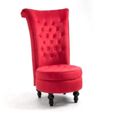 Retro Button-Tufted Royal Design High Back Armless Chair with Thick Padding and Rubberwood Legs, Red