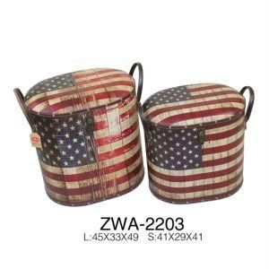 Oval Shape Us Flag PU Printing Storage Stool Ottoman