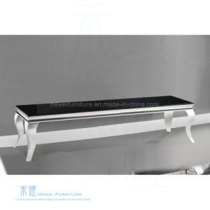 Black Tempered Glass TV Stand with Metal Frame (HW-780T)