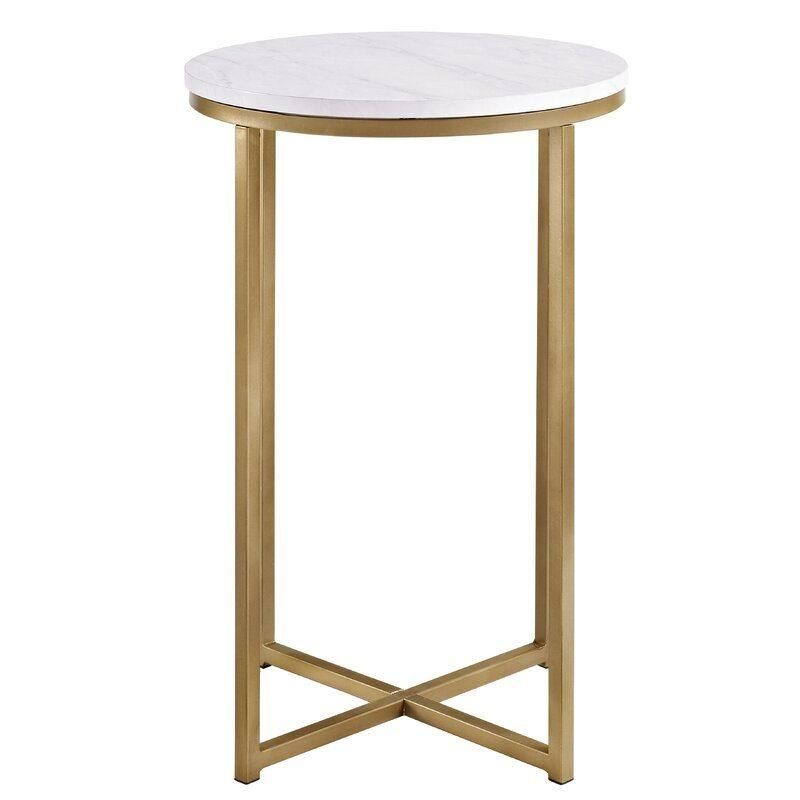 White Modern Round Metal Wrap Accent Coffee Tables with Golden Metal Base for Living Room