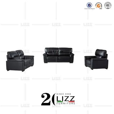 Antique European Style Black Italian Leather Sofa Set for Home Hotel Living Room Furniture with Good Quality