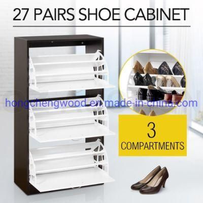 Walnut Color/Black/White Color Three Doors Shoe Cabinet