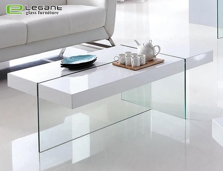 Modern Top Swtainless Steel Legs Polished Rectangular Glass Coffee Table