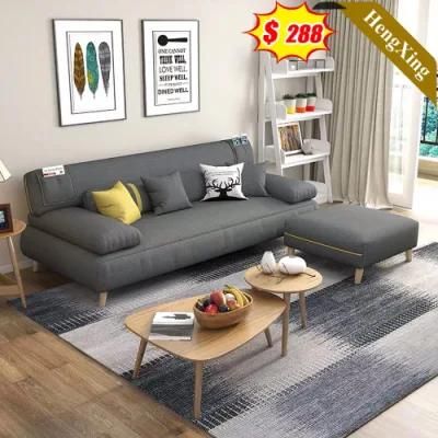 Modern Home Living Room Leisure Section L Shape Sofas Office Fabric Linen PU 3 Seat Sofa Plus Footrest with Wooden Legs