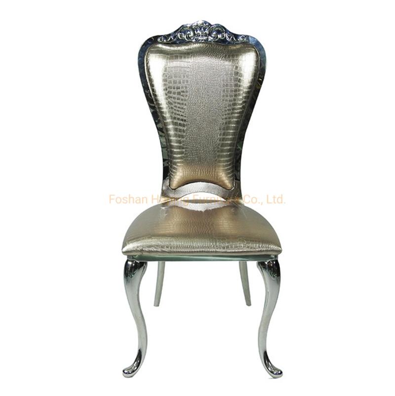 Modern Stainless Steel Wave Back Brown Leather Dining Chair for Event Party Wedding Chair