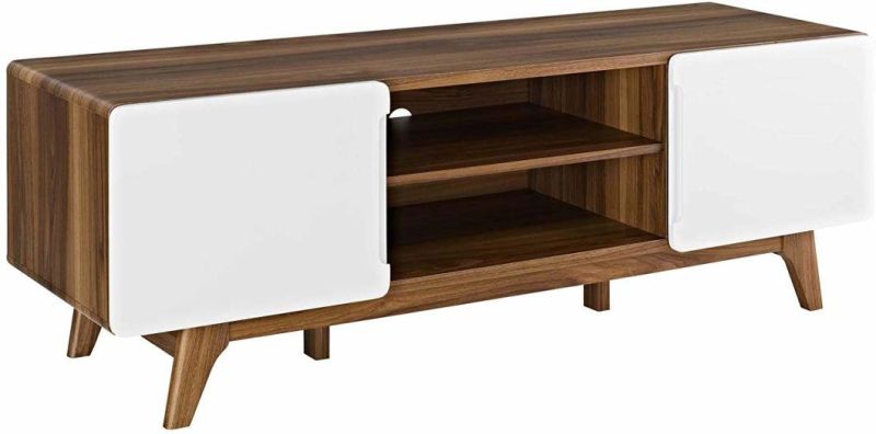 Walnut White 59" TV Stand Desk with Open Door