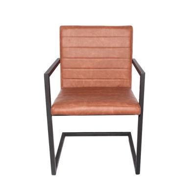 Luxury Metal Frame Leather Restaurant Brown PU Restaurant Dining Chair