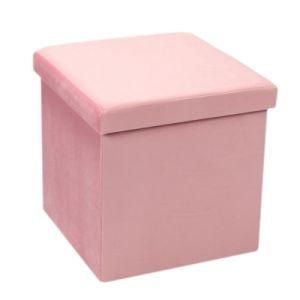 Knobby Pink Color Single Seat Foldable Storage Ottoman Stool