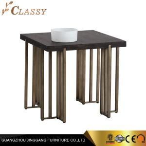 Quality Modern Square Wood Side Table with Brass Metal Base
