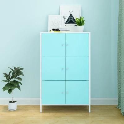 Nordic Style Metal Storage Cabinet Steel Colorful Cupboard Locker with 6 Door High Feet Casier