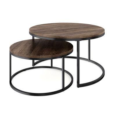 New Smart Round Marble Wooden Furniture Tea Desk Set with Metal Frame
