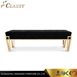 Luxury Modern Black Velvet Ottoman Bench with Stainless Steel Golden Legs