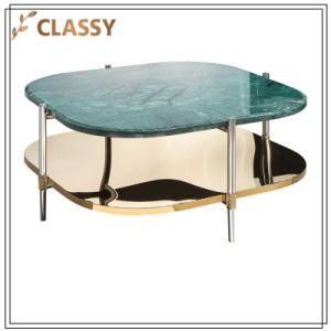Hotel Green Double Glass Table with Marble Top Living Room Coffee Table
