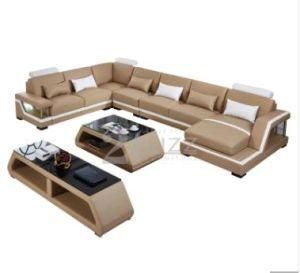 Sectional Luxurious Shape European Modern Genuine Leather Living Room Sofa with LED