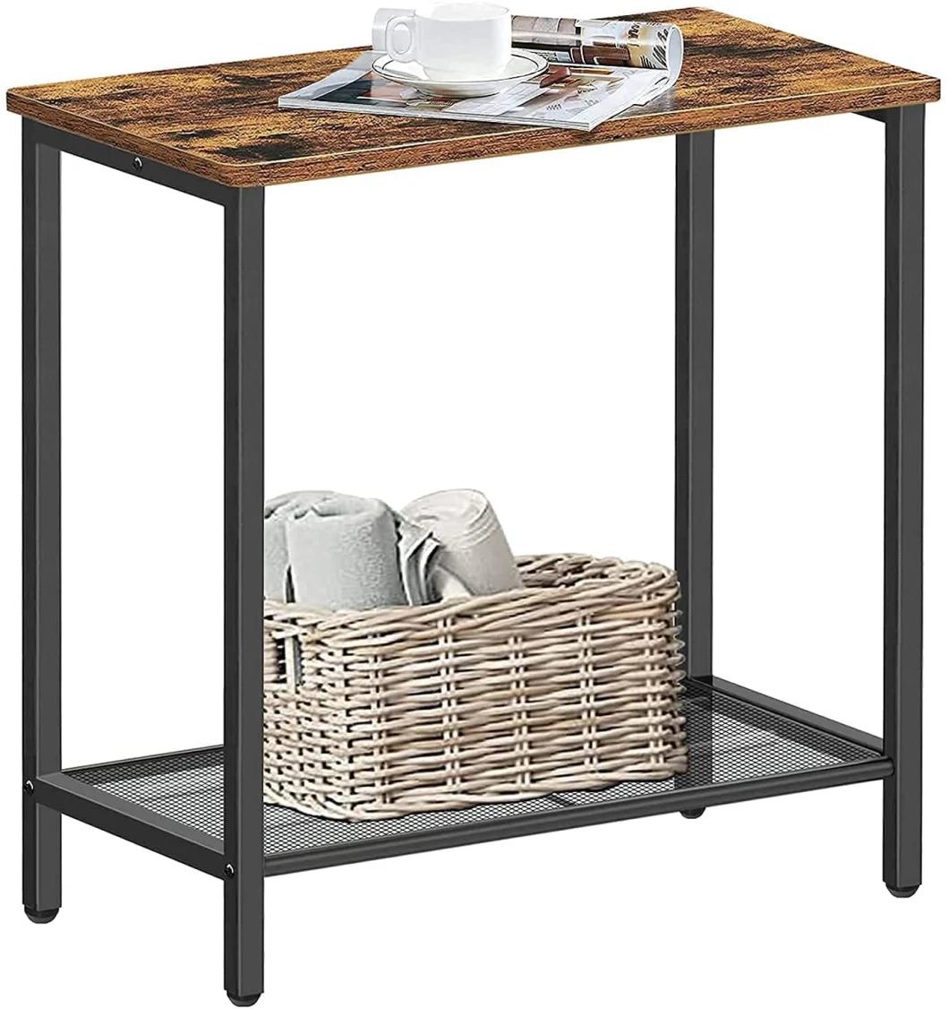 Stable Sturdy Wood Accent Furniture Rustic End Narrow Nightstand Bedside Table with 2 Drawer and Open Storage Shelf