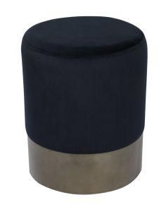 Knobby Round Black Ottoman Velvet Stool with Gold Metal Base Pouf