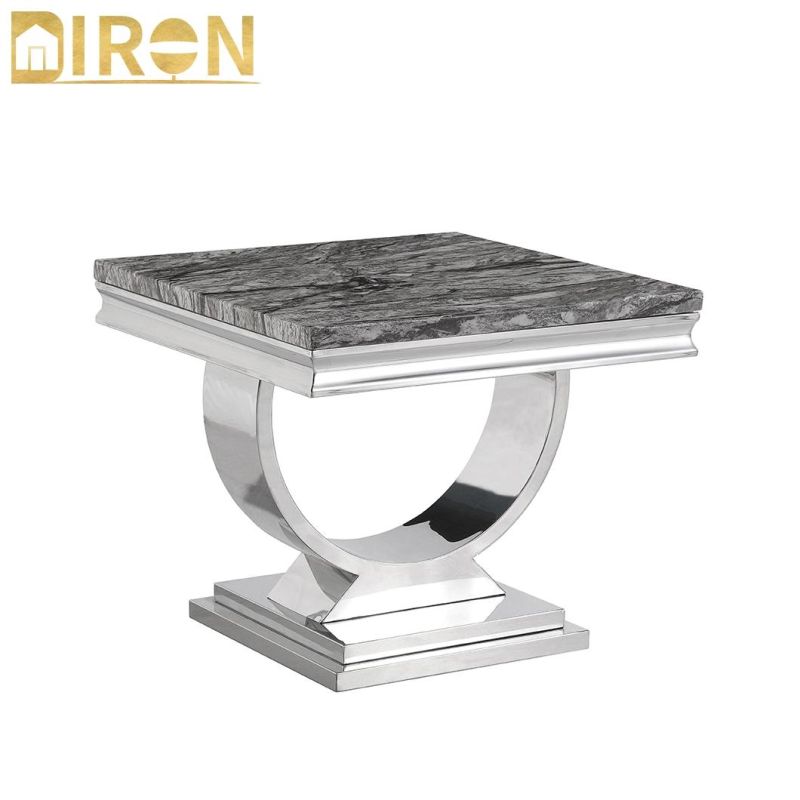 Hotel Furniture Home Living Room Side Table with Marble and Stainless Steel
