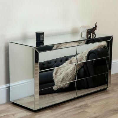 Angled Mirrored 6 Drawers Bedside Table Storage Home Furniture