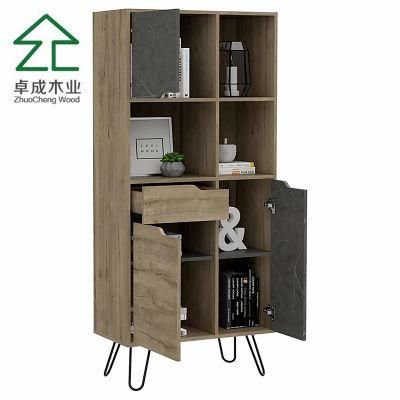 Bookcase MDF Wooden Corner Shelf with Door and Drawer