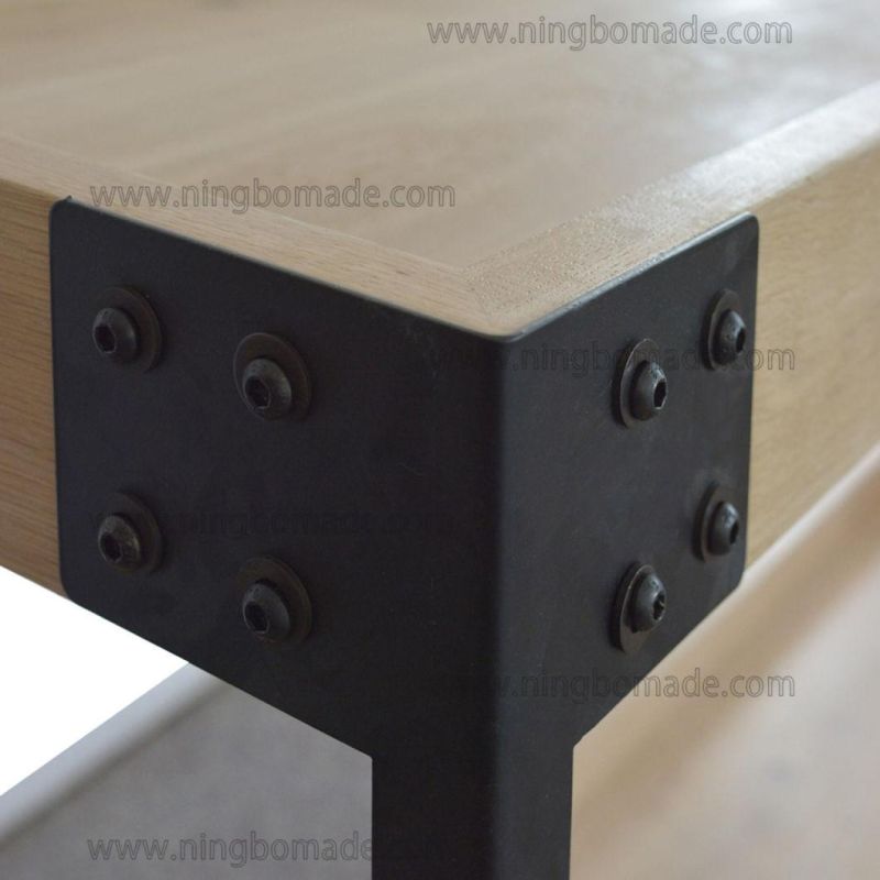 Nordic Country Farm House Design Furniture Light Nature Oak and Black Iron Tray Top Console Side Table