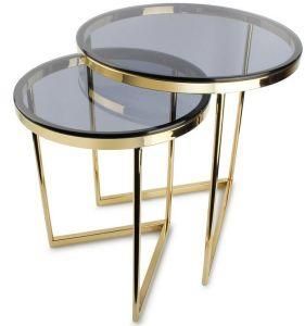 Wholesale Living Room Furniture European Modern Design Gold Round Black Marble Coffee Table