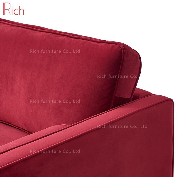 European Style Drawing Room Furniture Red Velvet Modern Seating Sofa