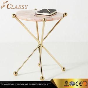 Creative Round Marble Side Table with Golden Stainless Steel Legs